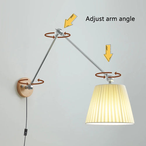 Nordic Shiftable Rocker Arm Wall Lamps Fabric Lampshade Dining Table Wall Light for Bedside Study Reading Lighting ON/OFF Switch - vue 6 sur 14