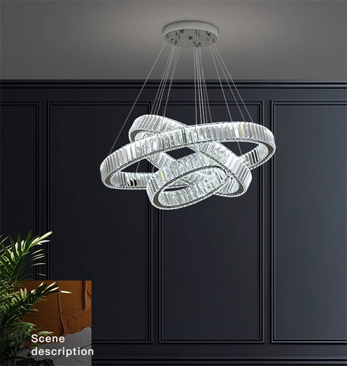 lustre moderne en cristal rond à led avec intensité variable - vue 7 sur 16