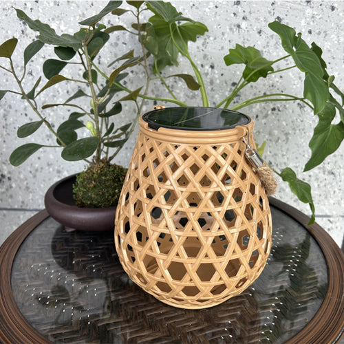 lanterne solaire extérieure en imitation bambou tissé décorative - vue 6 sur 7
