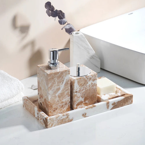 ensemble daccessoires en marbre naturel pour salle de bain - vue 3 sur 17