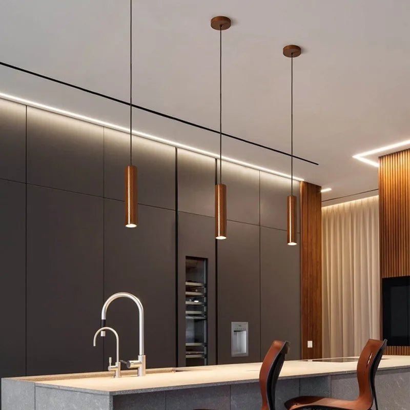 Suspension LED grain de bois design nordique moderne - vue 2 sur 10
