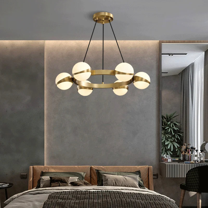 lustre nordique de luxe en cuivre avec anneau décoratif - vue 3 sur 9