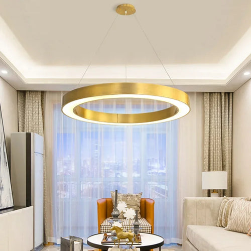 lustre à anneaux ronds led pour éclairage créatif moderne - vue 2 sur 11