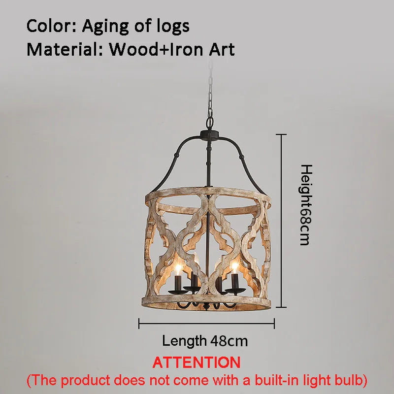 lustre en bois créatif américain rural pour boutiques et restaurants - vue 8 sur 8