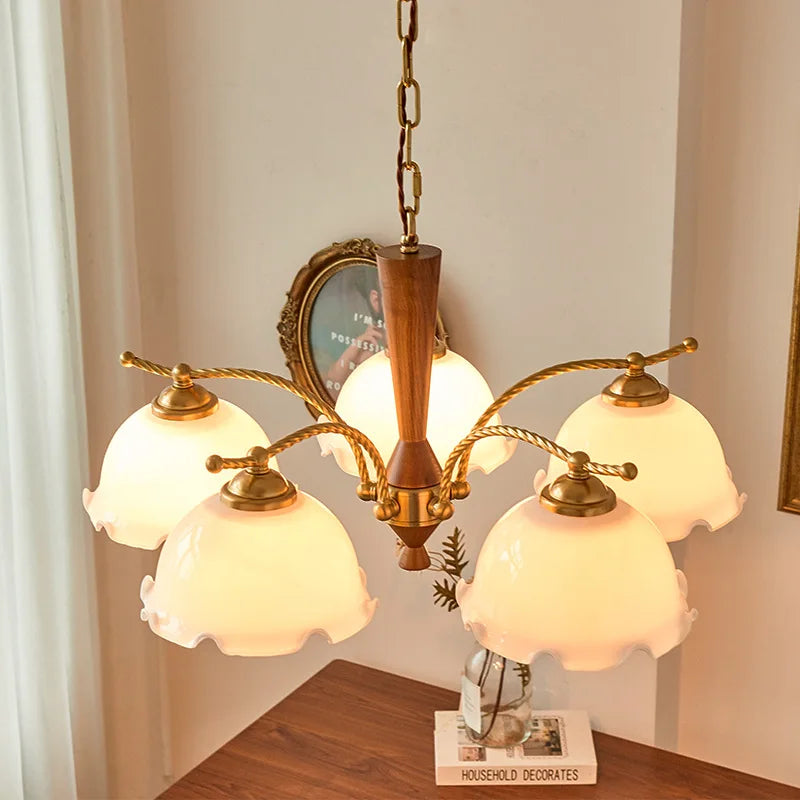 lustre vintage médiéval romantique en bois massif style japonais rétro - vue 3 sur 8