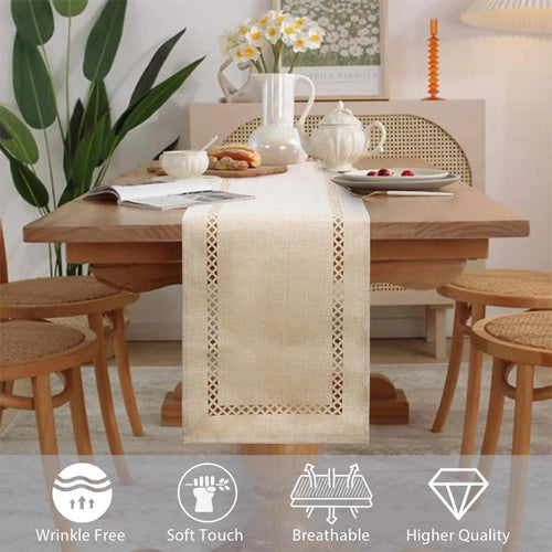 chemin de table lin ajoure style moderne repas - vue 6 sur 13