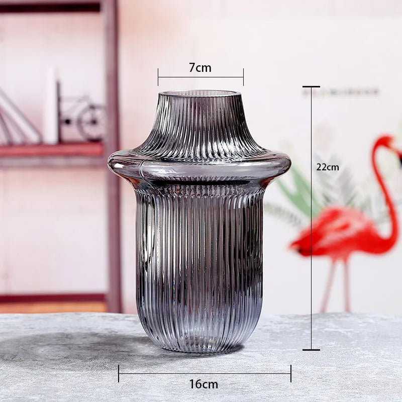 vase en verre dépoli à rayures pour décoration florale et hydroponique - vue 7 sur 12