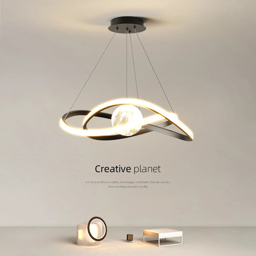 lustre nordique led lune lampe suspendue éclairage intérieur décoratif - vue 3 sur 6