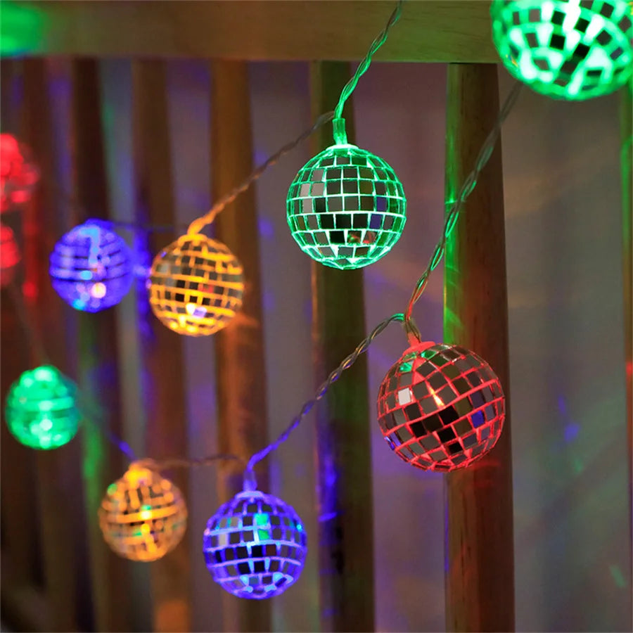 guirlande lumineuse 20 leds miroir boule disco décoratif à piles - vue 5 sur 8
