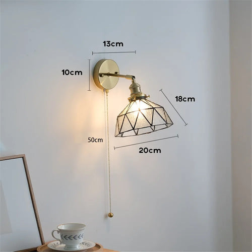applique murale led style nordique abat-jour en verre et cuivre avec interrupteur