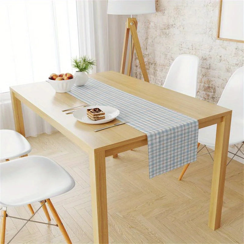 Chemin de table en lin motif carreaux maison