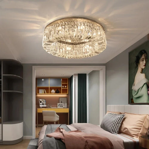 lustre en cristal moderne design avec éclairage led décoratif - vue 3 sur 7