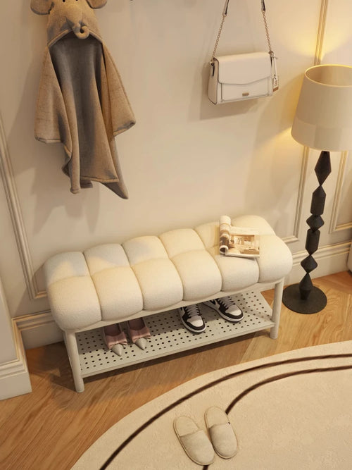 banc à chaussures en laine d'agneau luxe rangement créatif grande capacité - vue 5 sur 10