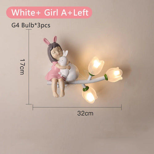 applique murale fille lapin g4 led fleur