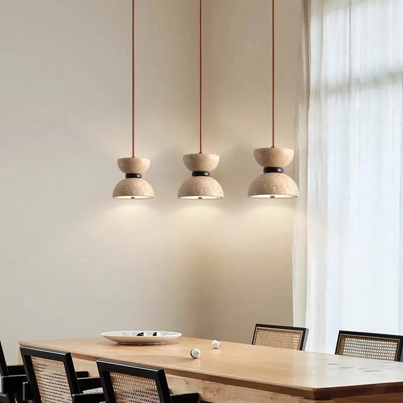 lustre en travertin japonais style wabi-sabi design créatif ambiance chaleureuse - vue 6 sur 7