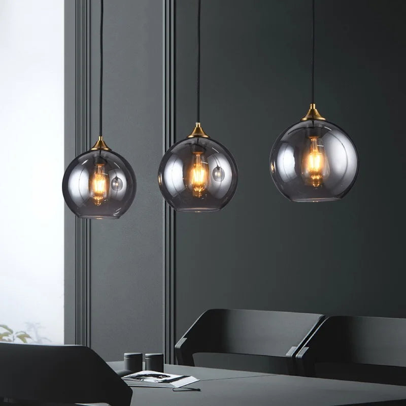 lustre nordique en verre fumé suspension simple luxe - vue 3 sur 26