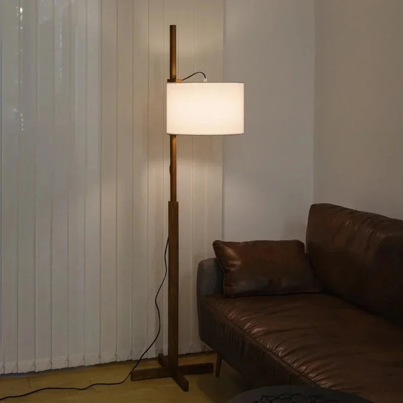 lampe de sol en bois massif abat-jour tissu nordique décoration intérieure - vue 4 sur 7