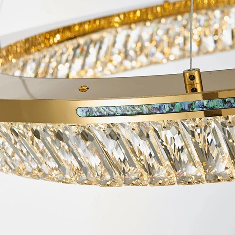lustre moderne en cristal et cuivre trois couches éclairage intérieur - vue 5 sur 14