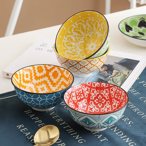 Ensemble 4 bols ceramique style boheme motifs artisanaux - vue 3 sur 6