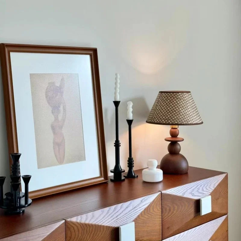 lampe de table médiévale en bois massif design rétro simple - vue 3 sur 9