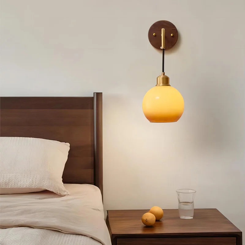 Walnut Wood Brass Gradient Glass Wall Light, Wall Sconce for Bedroom, Bedside, Living, Dining Room, Corridor aisle - vue 4 sur 7
