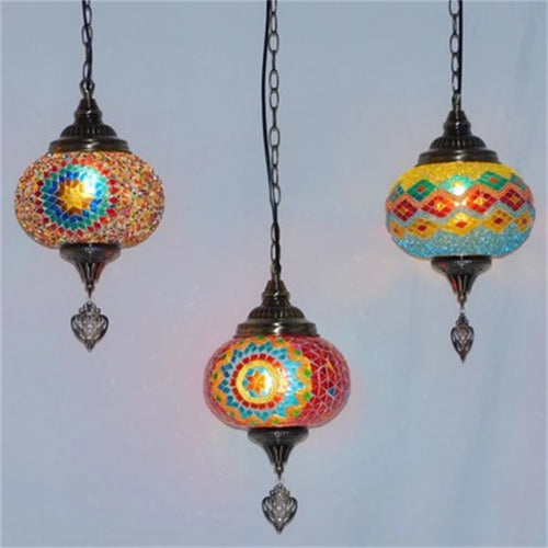suspension vintage en verre teinté style bohème fait main en turquie - vue 2 sur 14