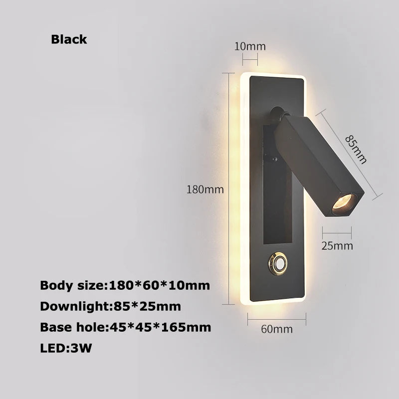 applique murale led rotative en laiton avec interrupteur usb - vue 8 sur 23
