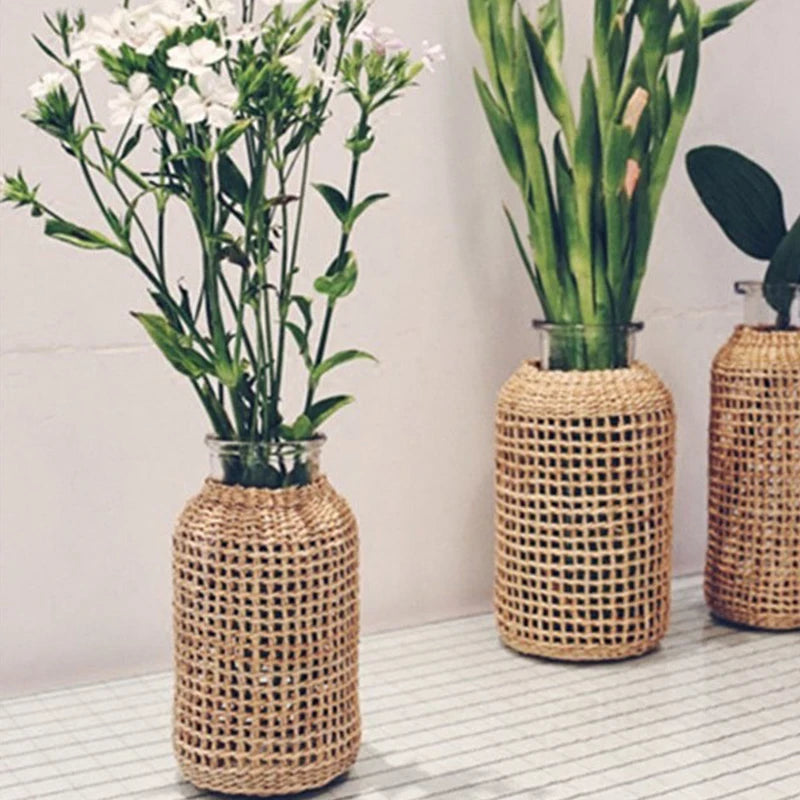 vase en rotin tissé pour fleurs séchées décoration rétro - vue 1 sur 8