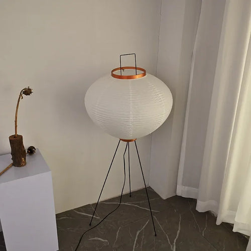lampadaire design japonais en papier de riz avec trépied - vue 3 sur 8