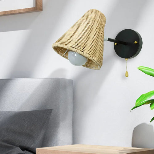 applique murale led vintage en rotin tissée à la main avec interrupteur - vue 3 sur 8