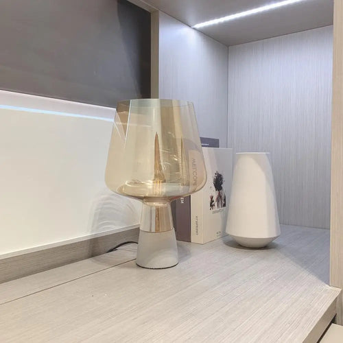 lampe de table moderne en ciment et verre décoration nordique - vue 5 sur 6