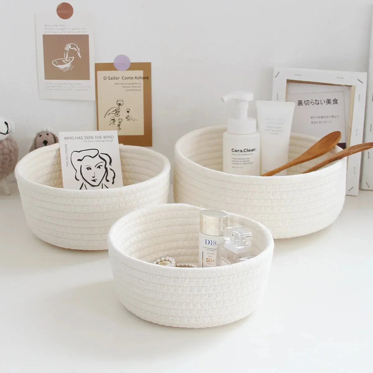 paniers en corde de coton pour rangement et organisation des objets - vue 9 sur 13