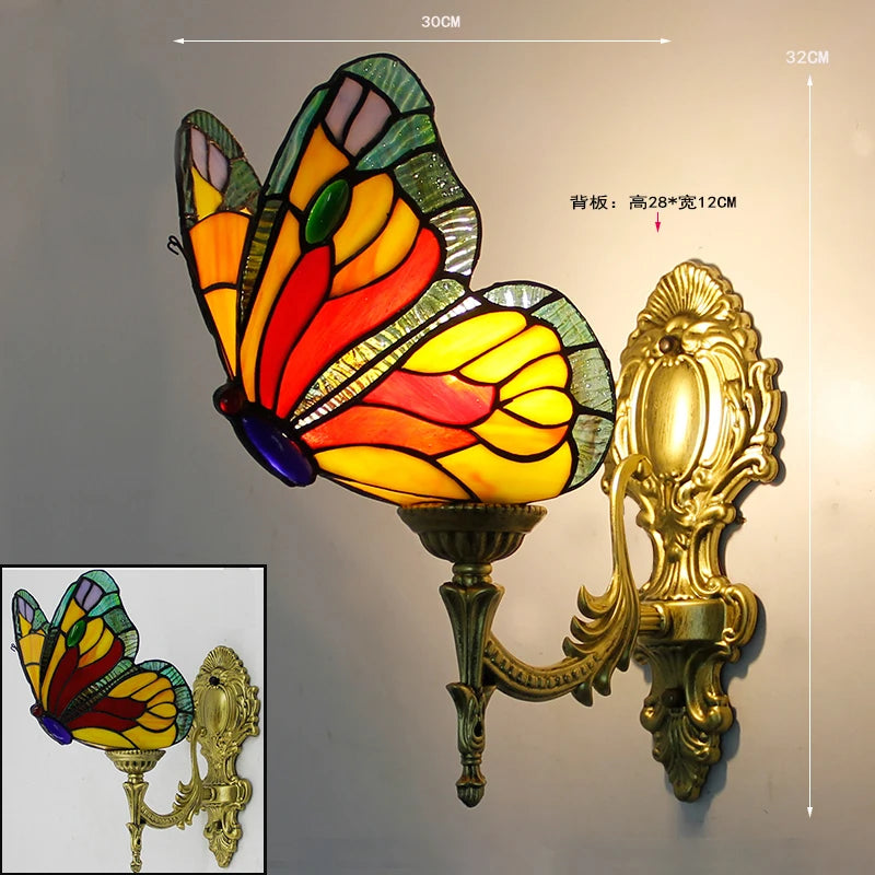applique murale tiffany papillon décor méditerranéen vitrail miroir - vue 9 sur 13