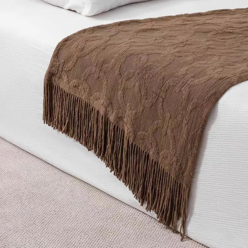 Chemin de lit tricot style vintage décoration chambre