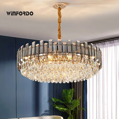 lustre led de luxe en cristal moderne 	 en stock - vue 2 sur 30