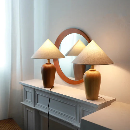 Vintage Table Lamp Desk Light with Wood Stand Fabric Shade - vue 6 sur 8