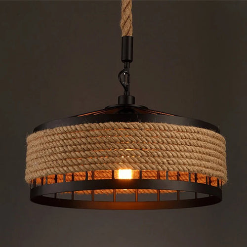 Suspension en corde de sisal antique classique LED E27 tissage de vigne lampes de plafond suspendues lustres rétro bougie éclairage créatif - vue 6 sur 10