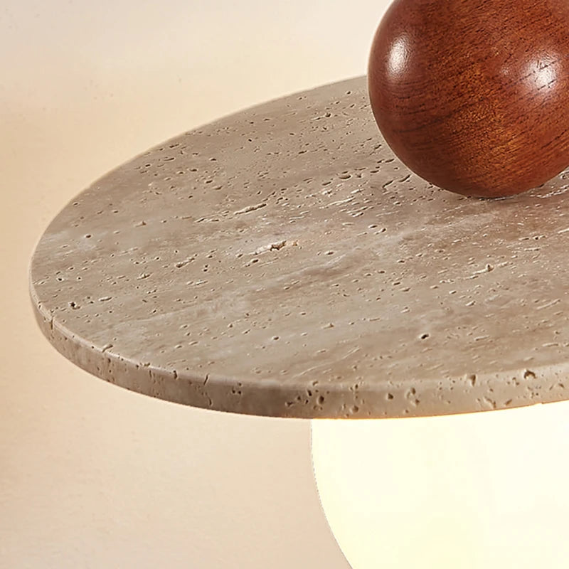 lustre rond en pierre et bois pour diverses utilisations - vue 6 sur 7