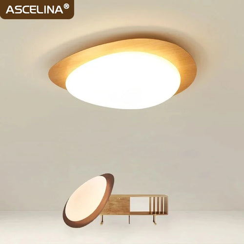 plafonnier led en bois nordique acrylique avec galets noyer - vue 2 sur 12