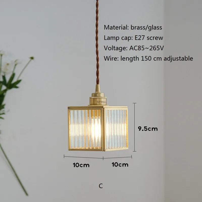 suspension vintage en cuivre avec verre pour éclairage intérieur - vue 8 sur 9