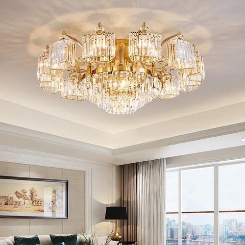 plafonnier moderne en cristal doré avec éclairage led trois couleurs - vue 2 sur 13