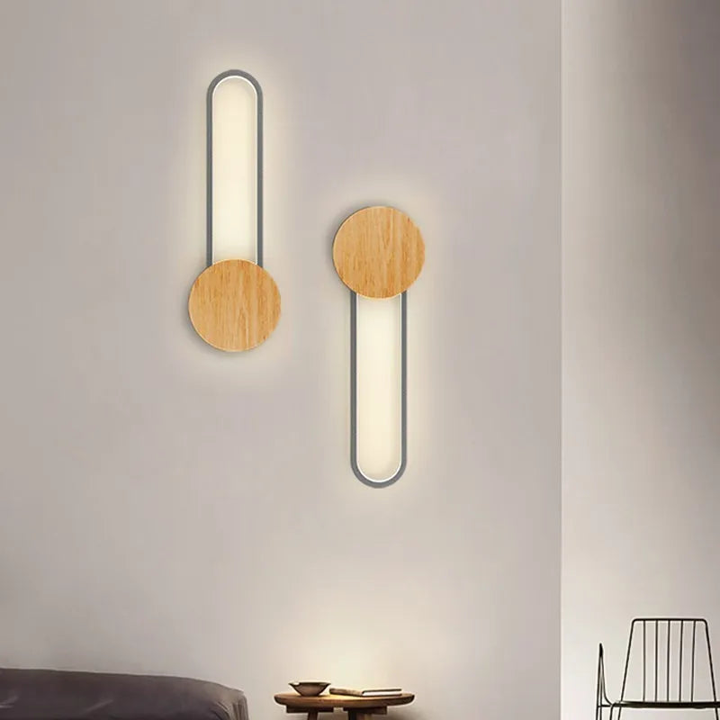 Applique murale LED en bois nordique moderne fer 60CM longue bande gris blanc salon décor appliques chambre étude luminaires pour la maison Lustre - vue 3 sur 12
