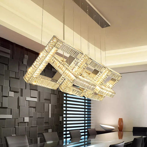 Lustre design cristal doré carré moderne - vue 3 sur 7