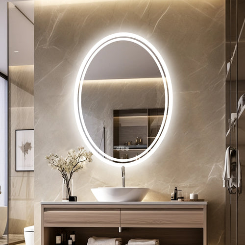 miroir oval lumineux avec fonction antibuée et éclairage ajustable - vue 4 sur 8