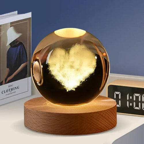 veilleuse 3D en cristal système solaire cadeau décoratif en bois - vue 13 sur 16