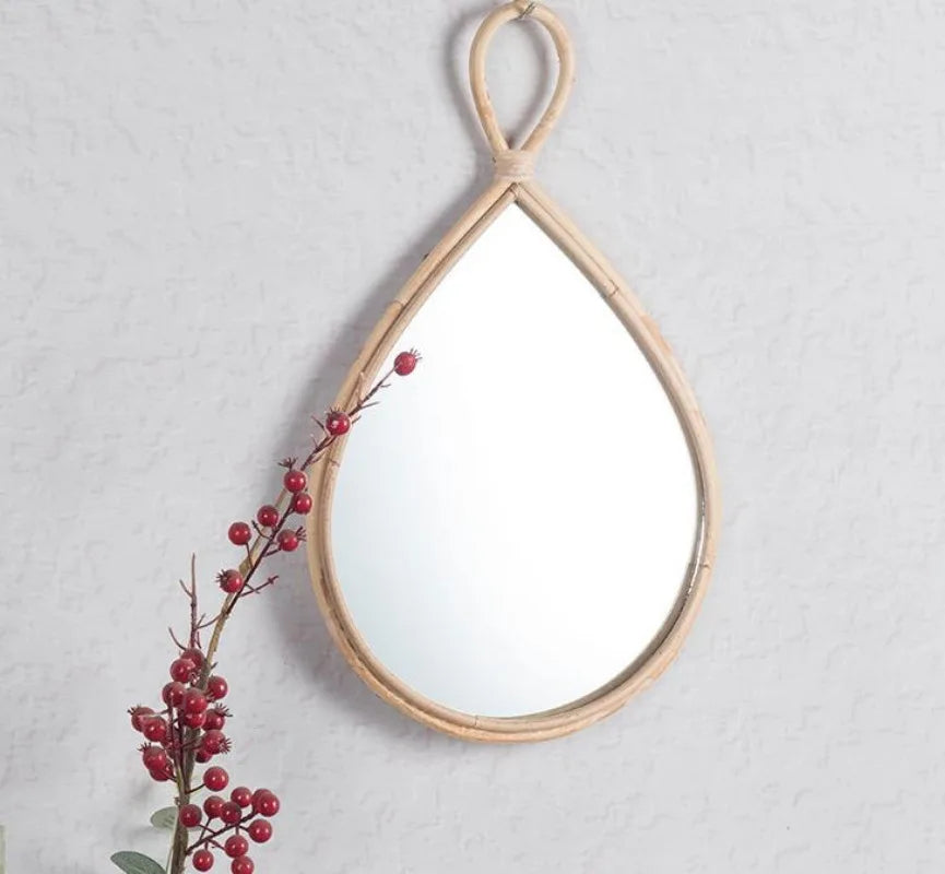 miroir décoratif tissé en osier pour décoration murale artisanale - vue 2 sur 4