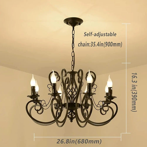 lustre vintage en fer forgé suspension en métal noir - vue 9 sur 8