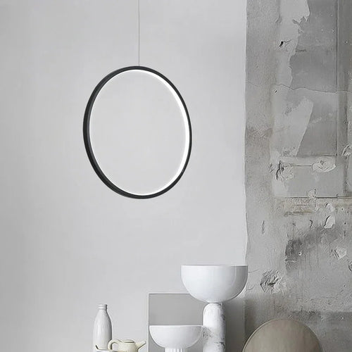 Suspension LED minimalistes lumière anneau rond cercle lustre maison pour salon éclairage intérieur lustre noir luminaires - vue 3 sur 11