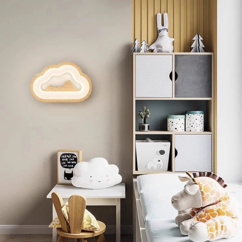 applique murale en bois massif nuage pour chambre d enfant - vue 2 sur 9