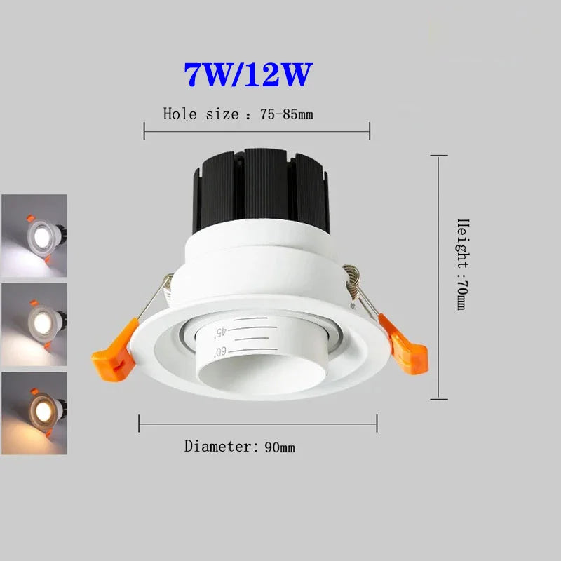 Spot Zoom intégré dimmable encastré 15-60 degrés COB - vue 5 sur 8